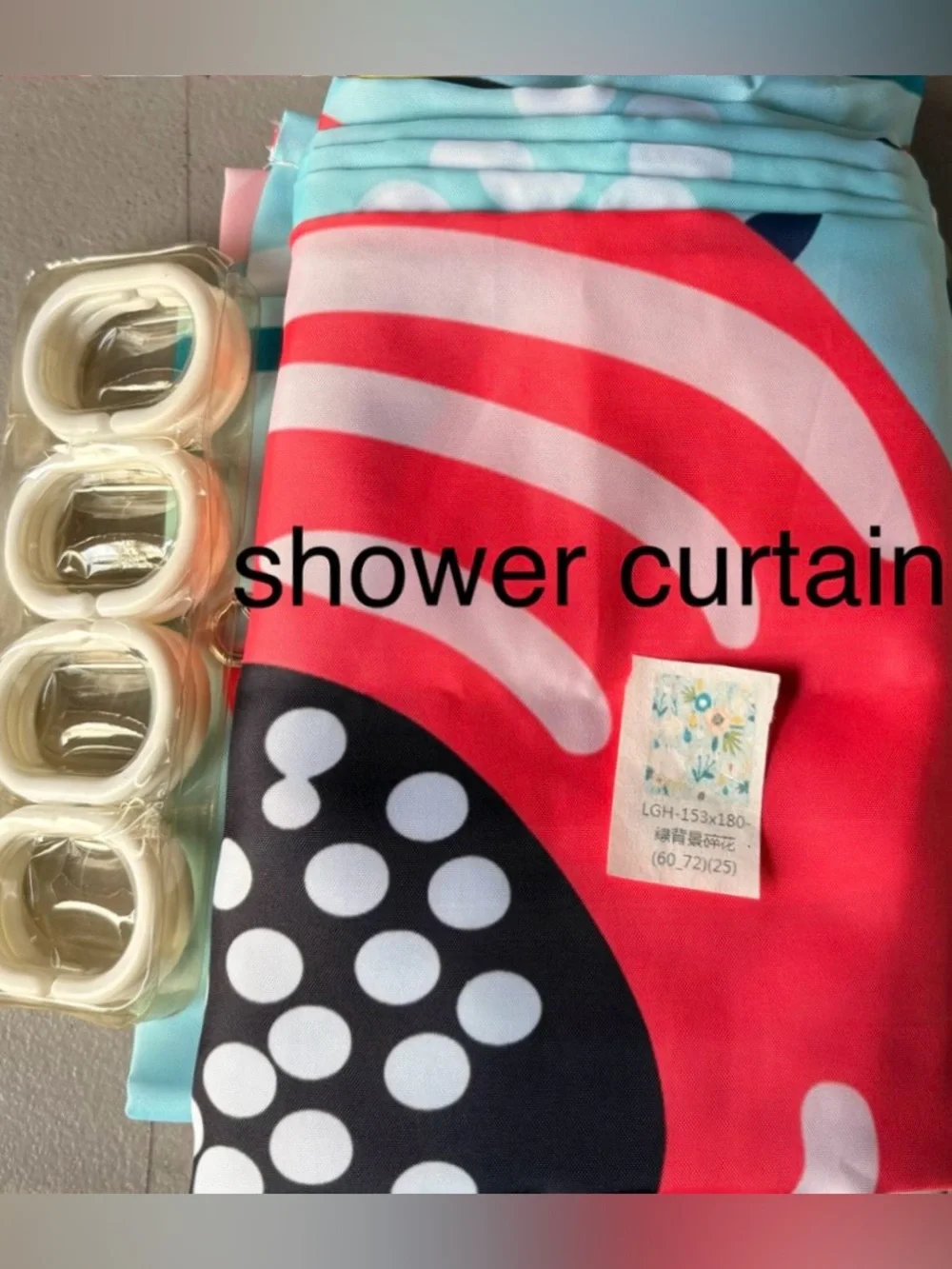 Shower Curtain in Red, Black & White - Unbranded